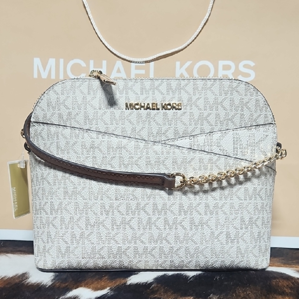 Michael Kors Beige and Dark Brown Crossbody Bag